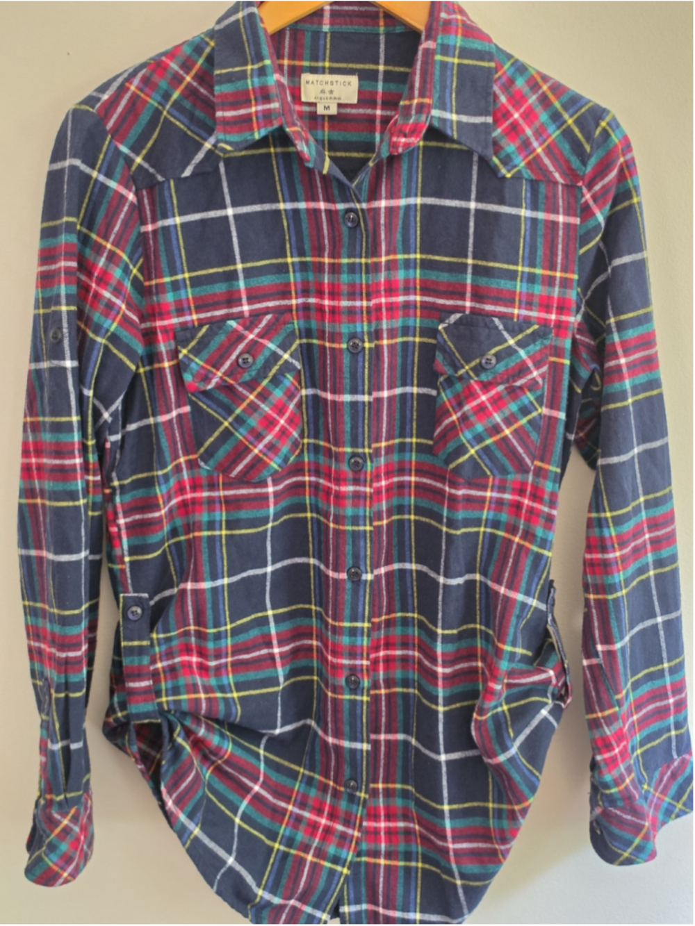 Matchstick M Plaid Flannel Button Up Long Curved Hem Gorpcore Grunge Soft M - Picture 10 of 14